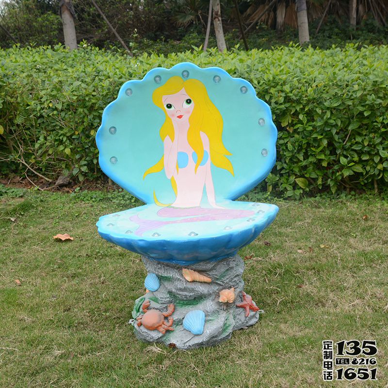 卡通美人魚貝殼藍太陽能發光玻璃鋼休閑戶外座椅雕塑 卡通美人魚貝殼藍太陽能發光玻璃鋼休閑戶外座椅雕塑