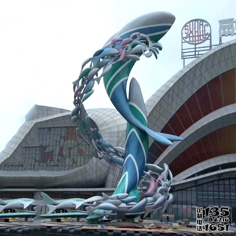 戶外廣場大型創(chuàng)意不銹鋼彩繪跳躍的鯨魚雕塑 戶外廣場大型創(chuàng)意不銹鋼彩繪跳躍的鯨魚雕塑