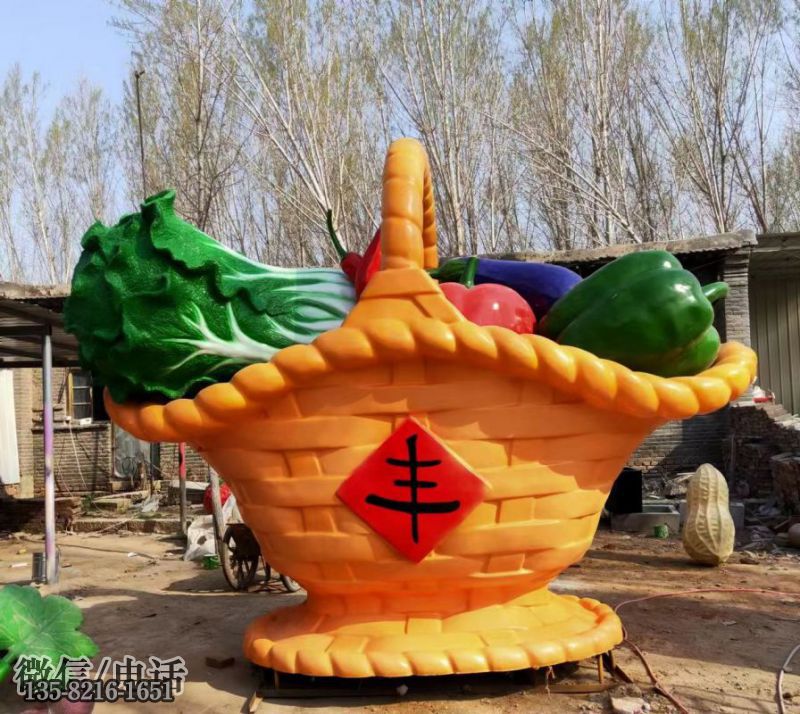 豐收主題玻璃鋼菜籃子雕塑 豐收主題玻璃鋼菜籃子雕塑